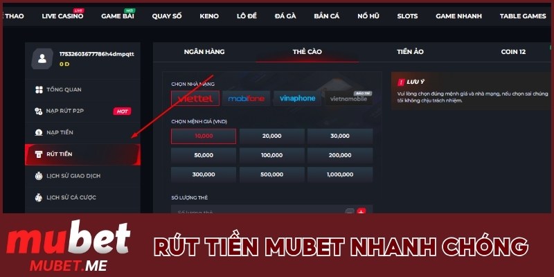 Rút tiền MUBET